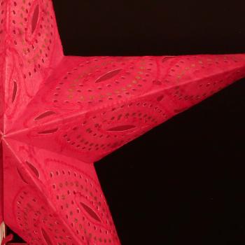 Preview: Siddharta Batik Glitter/Rot - Faltbarer Leuchtstern, Weihnachtsstern aus Papier mit 5 Zacken, 60 cm